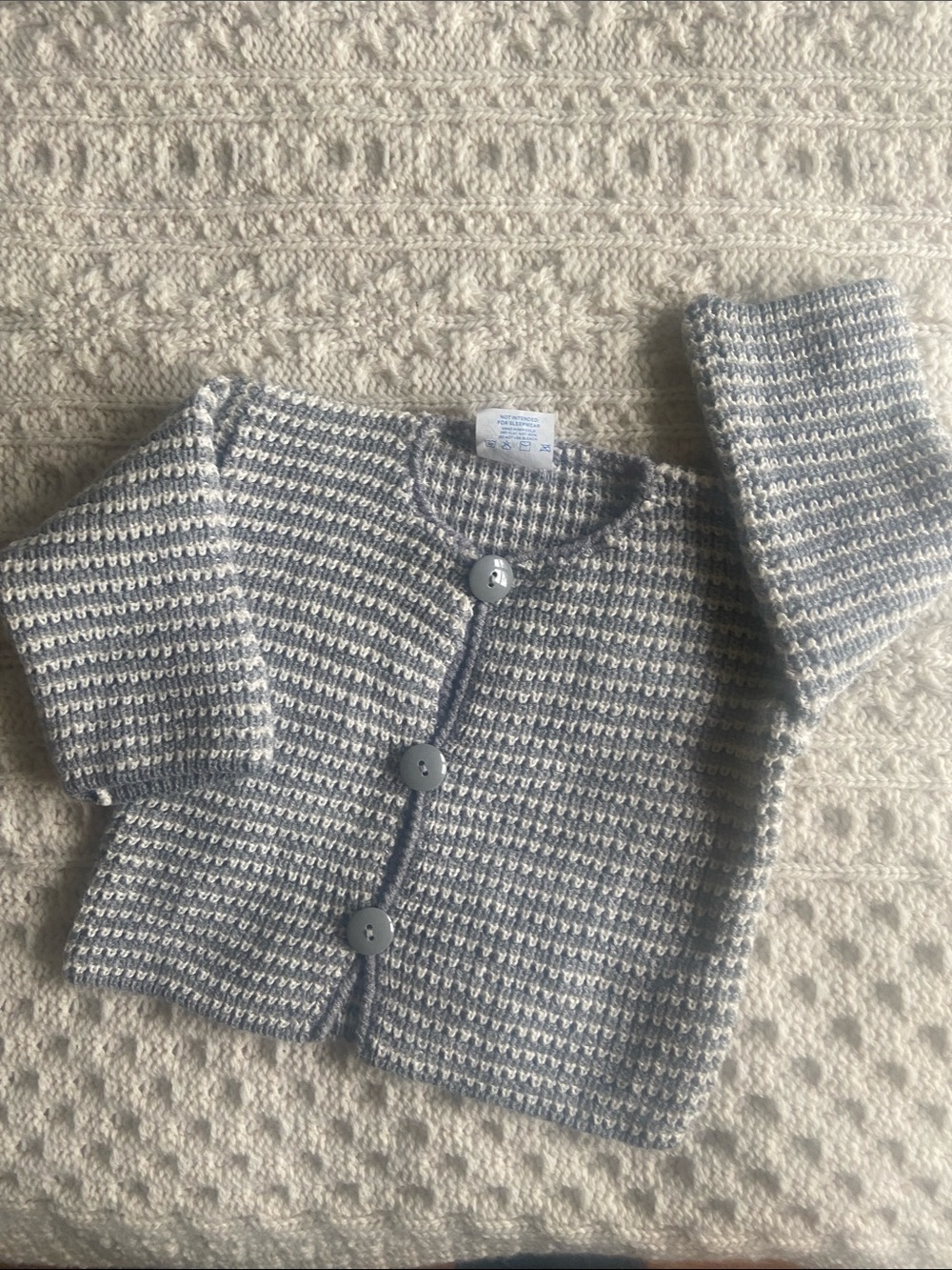 Vintage Striped Cotton Knit Baby Cardigan in Gray and Cream